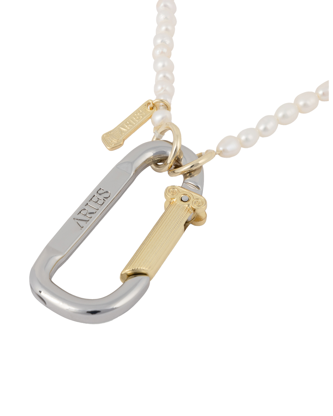 Aries Mini Carabiner Pearl Necklace Pearl