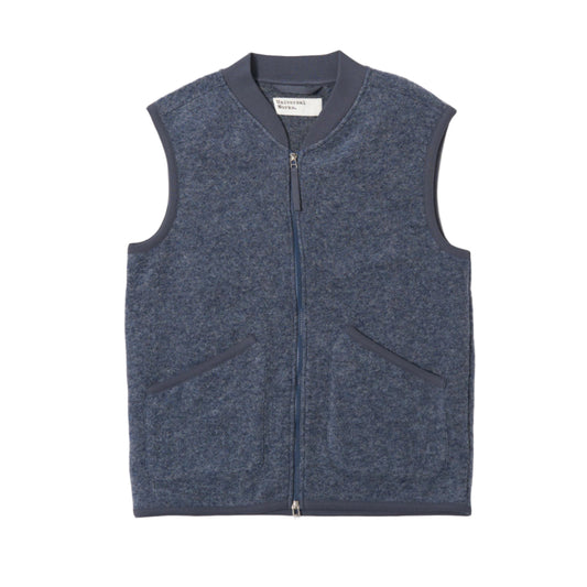 Universal Works Wool Fleece Zip Waistcoat Slate Blue