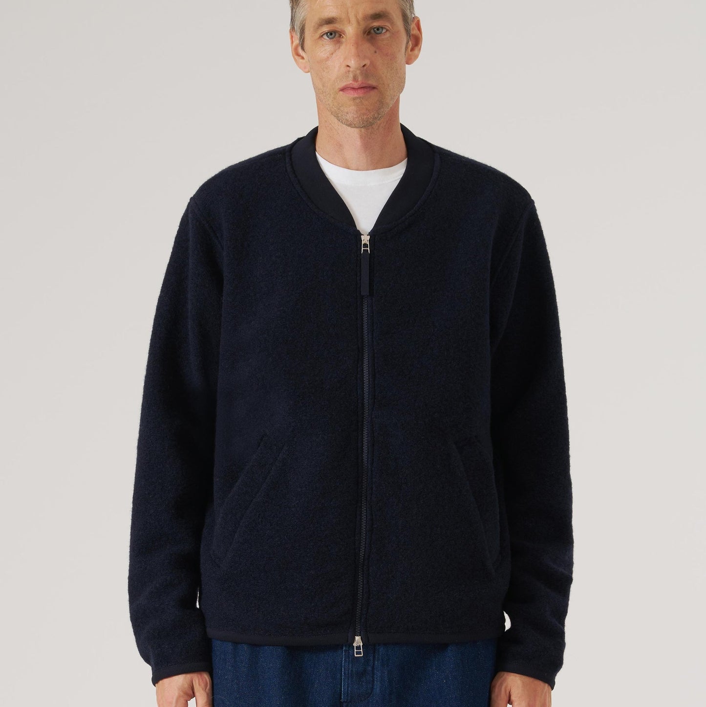 Universal Works Wool Fleece Zip Bomber Navy