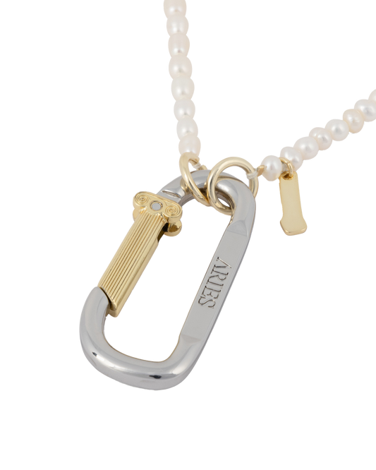 Aries Mini Carabiner Pearl Necklace Pearl