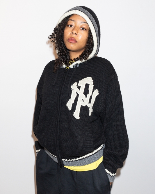 No Problemo NYP Zip Through Hooded Knit Black