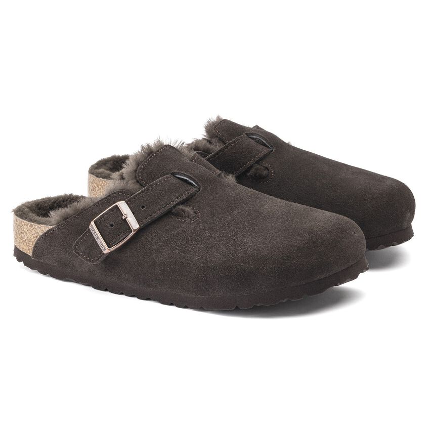 Birkenstock Boston NF Suede Leather  Shearling Mocha