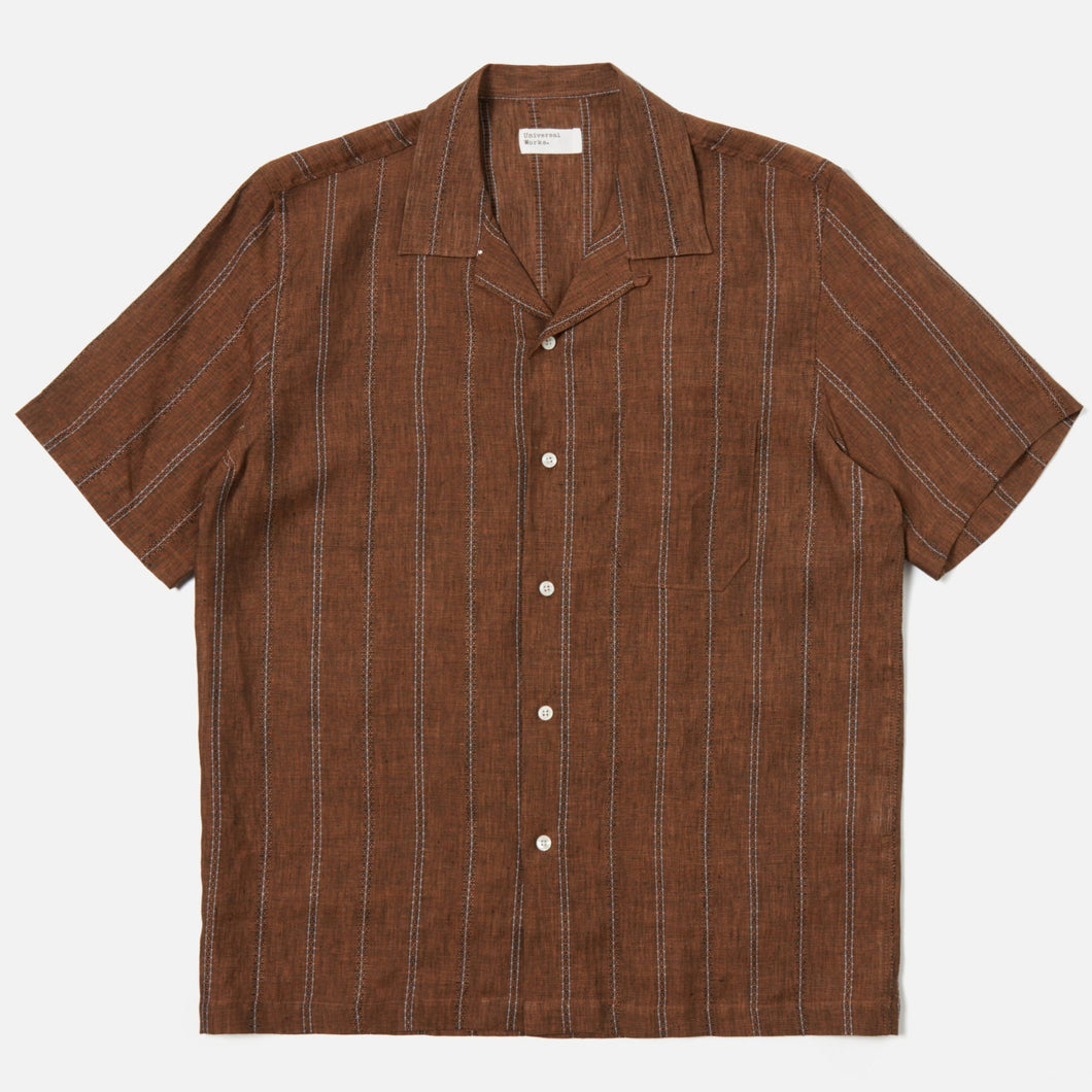 Universal Works Road Shirt Striped Linen Brown