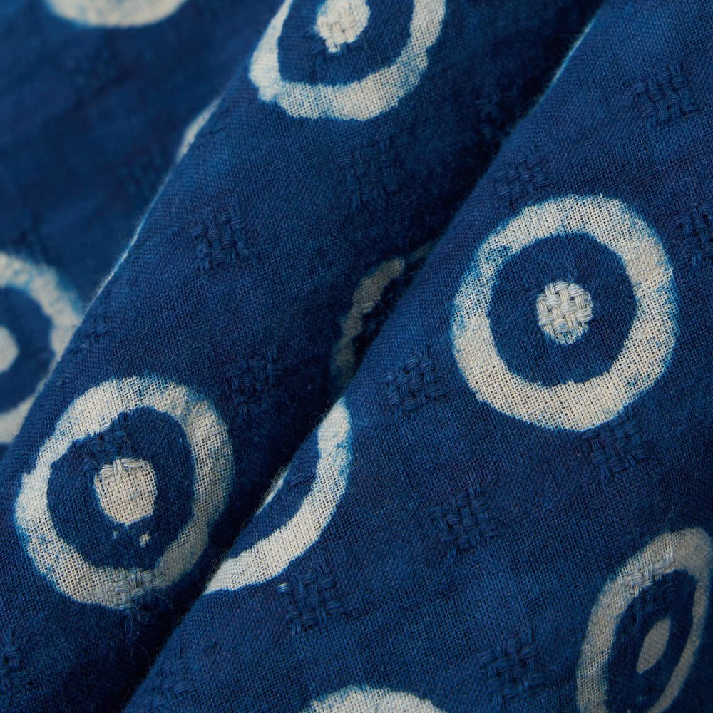 Universal Works Camper Shirt Block Print Circles Indigo