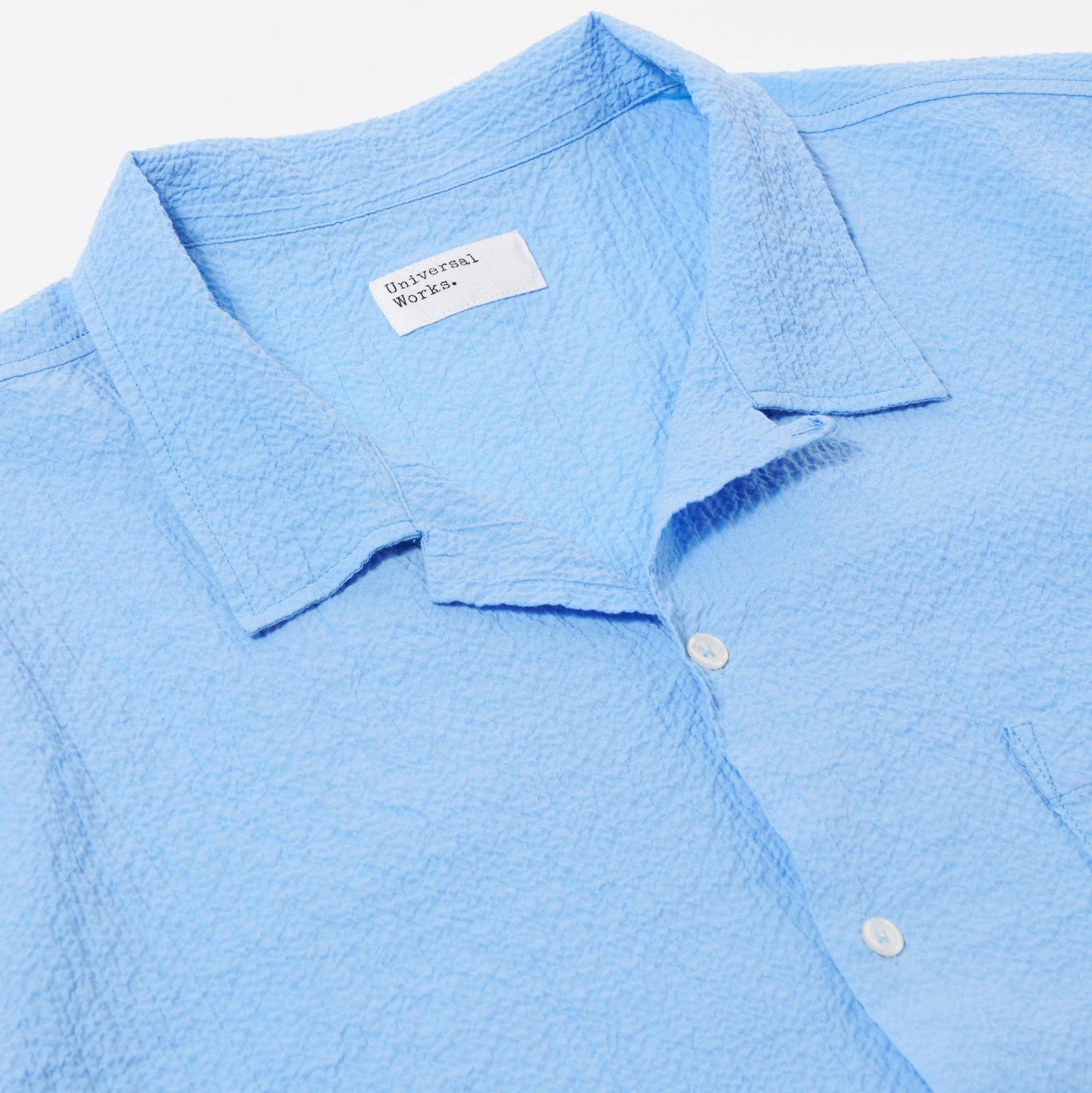 Universal Works Seersucker Road Shirt Light Blue
