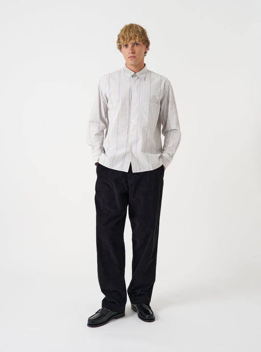 Universal Works Monk Organic Stripe Square Pocket Shirt Dove