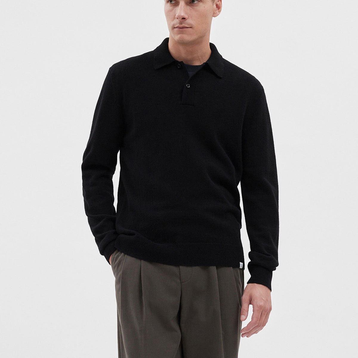 Norse Projects Marco Merino Lambswool Polo Black