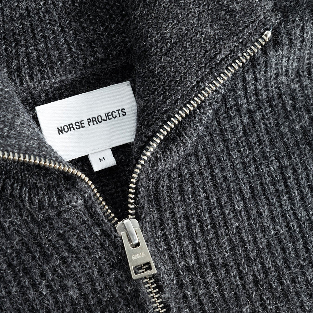 Norse Projects Hagen Wool Cotton Rib Full Zip Jacket Dark Grey Melange