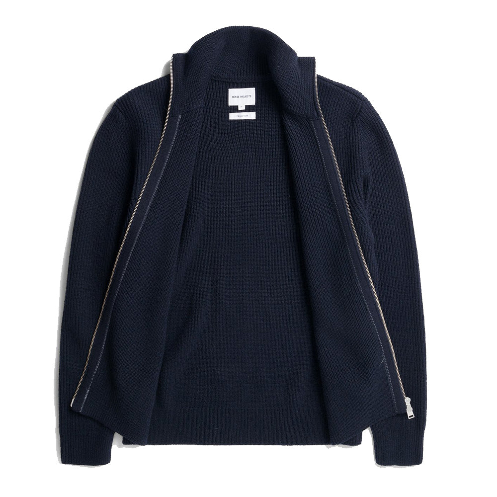 Norse Projects Hagen Wool Cotton Rib Full Zip Jacket Dark Navy