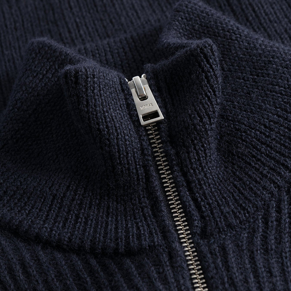 Norse Projects Hagen Wool Cotton Rib Full Zip Jacket Dark Navy