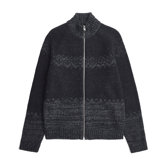 Norse Projects Ulf Full Zip Fairisle Cardigan Dark Grey