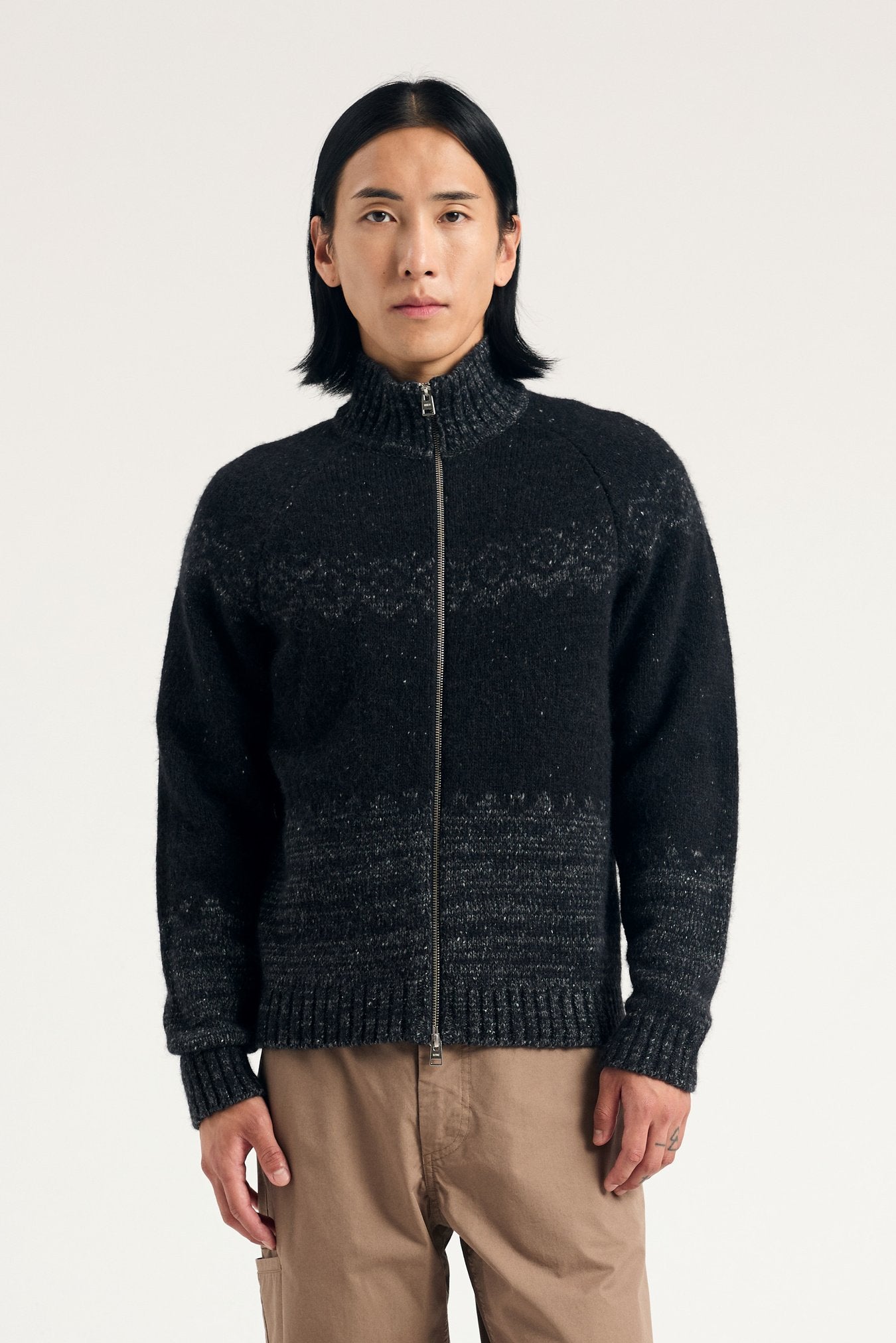 Norse Projects Ulf Full Zip Fairisle Cardigan Dark Grey