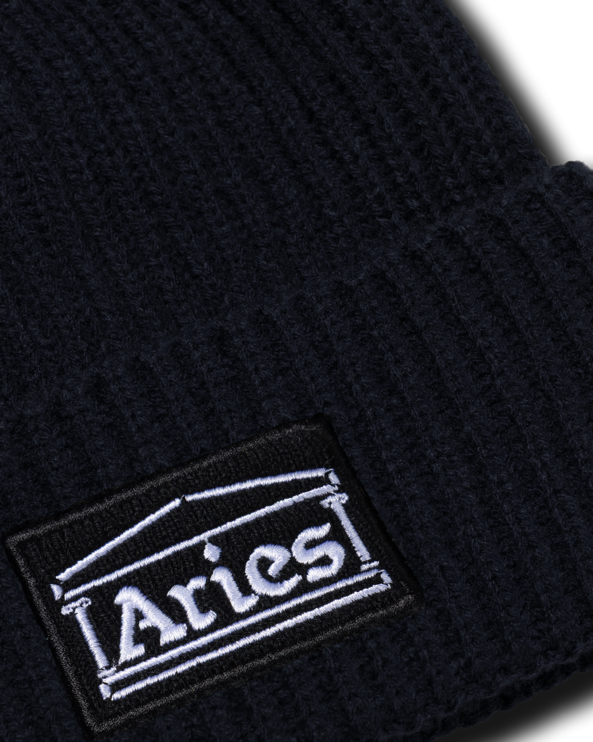 Aries Temple Patch Rib Knit Beanie Black