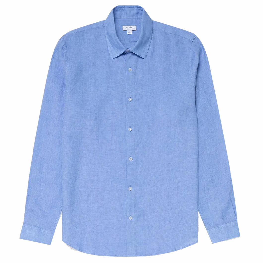 Sunspel Linen LS Shirt Cool Blue
