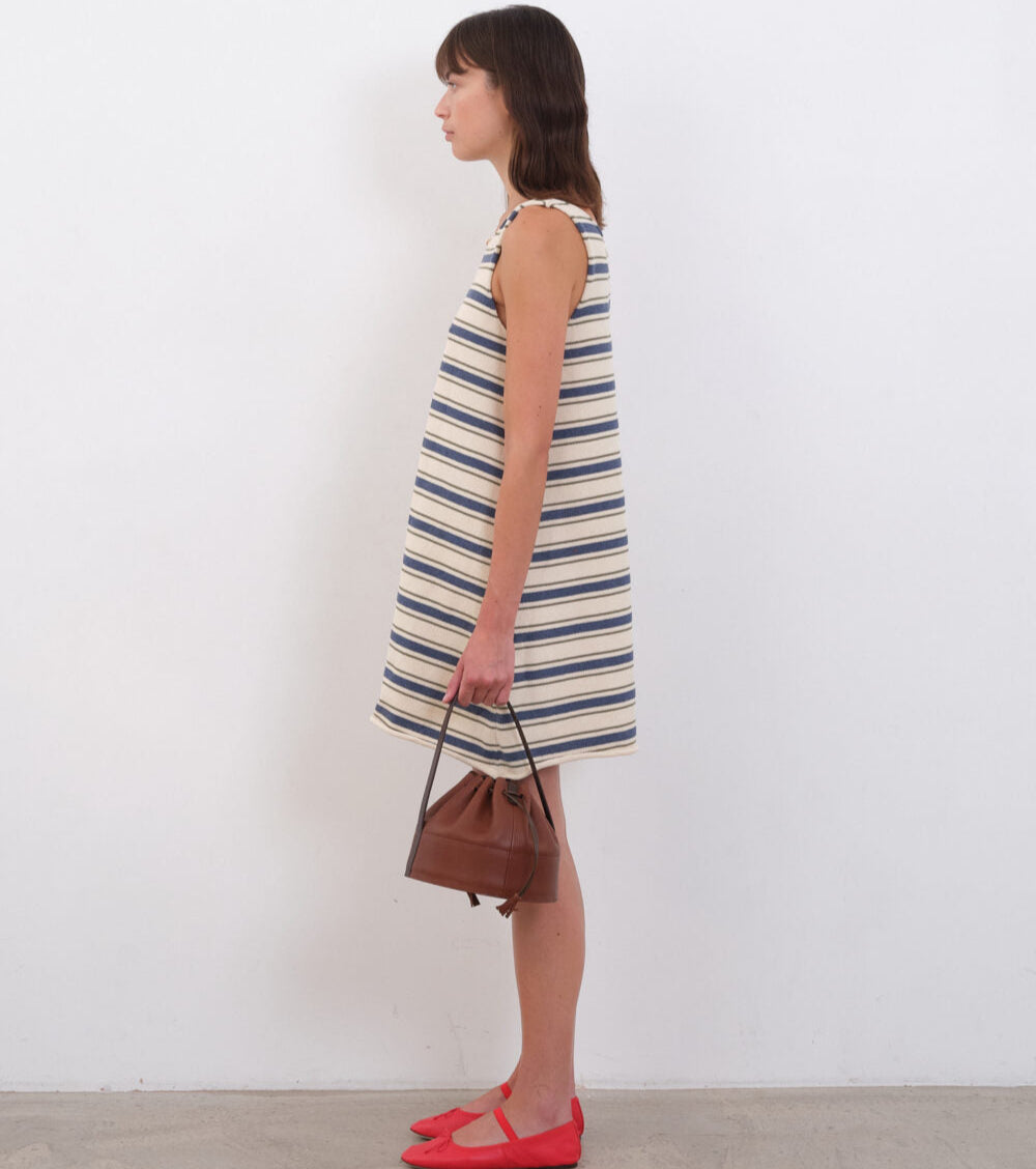 Cawley Studio Cotton Striped Thea Knit Dress Merengue Khaki/Tahti