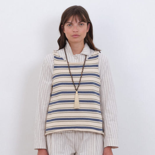 Cawley Studio Cotton Striped Thea Knit Top Merengue Khaki/Tahti