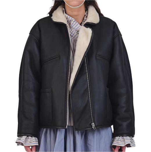 Cawley Studio Leather Black Straight Hair Flying Jacket Chocolate