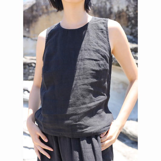 L.F.Markey Basic Linen Vest Black
