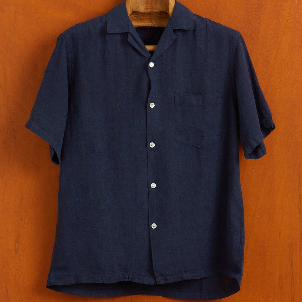 Portuguese Flannel Linen Camp Collar Navy