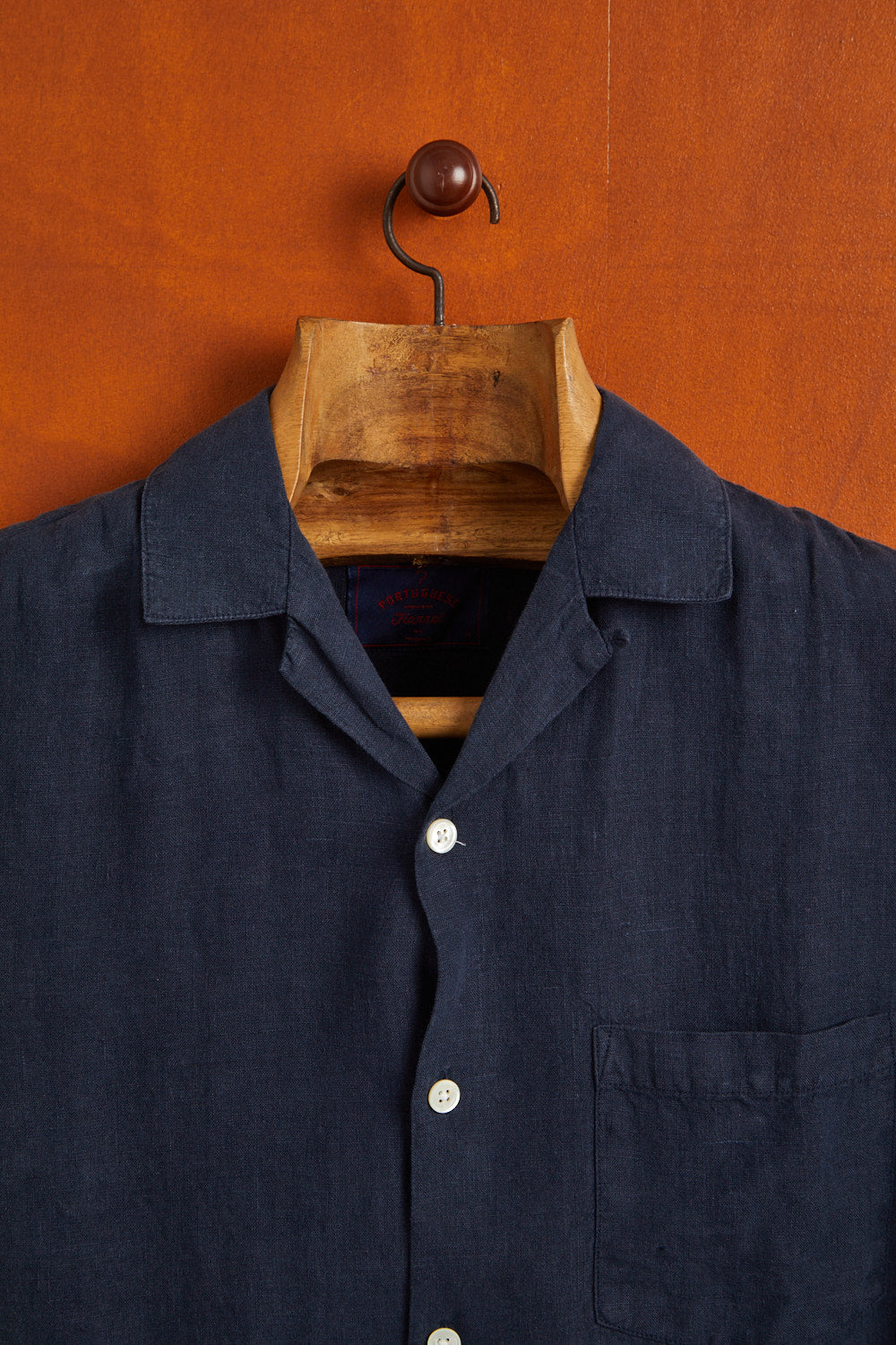 Portuguese Flannel Linen Camp Collar Navy