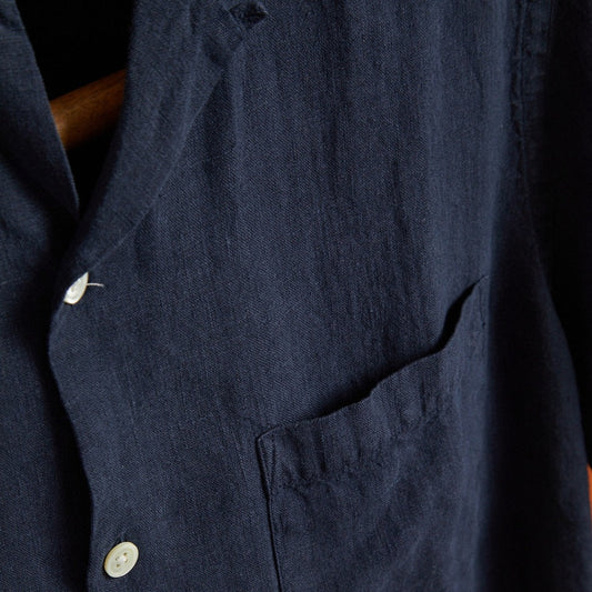 Portuguese Flannel Linen Camp Collar Navy