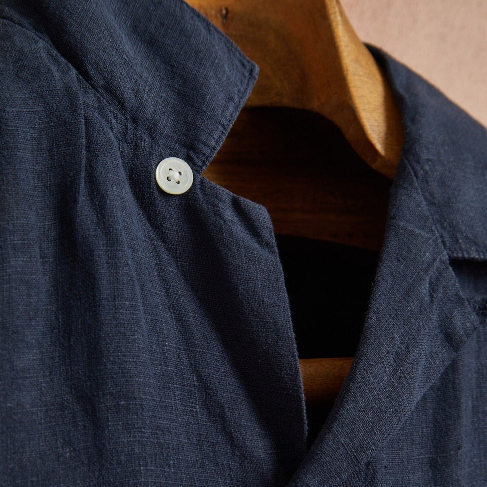 Portuguese Flannel Linen Camp Collar Navy