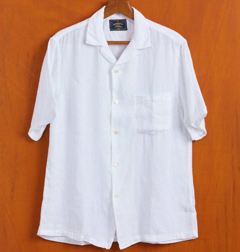 Portuguese Flannel Linen Camp Collar White