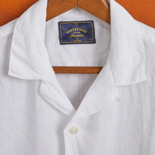 Portuguese Flannel Linen Camp Collar White