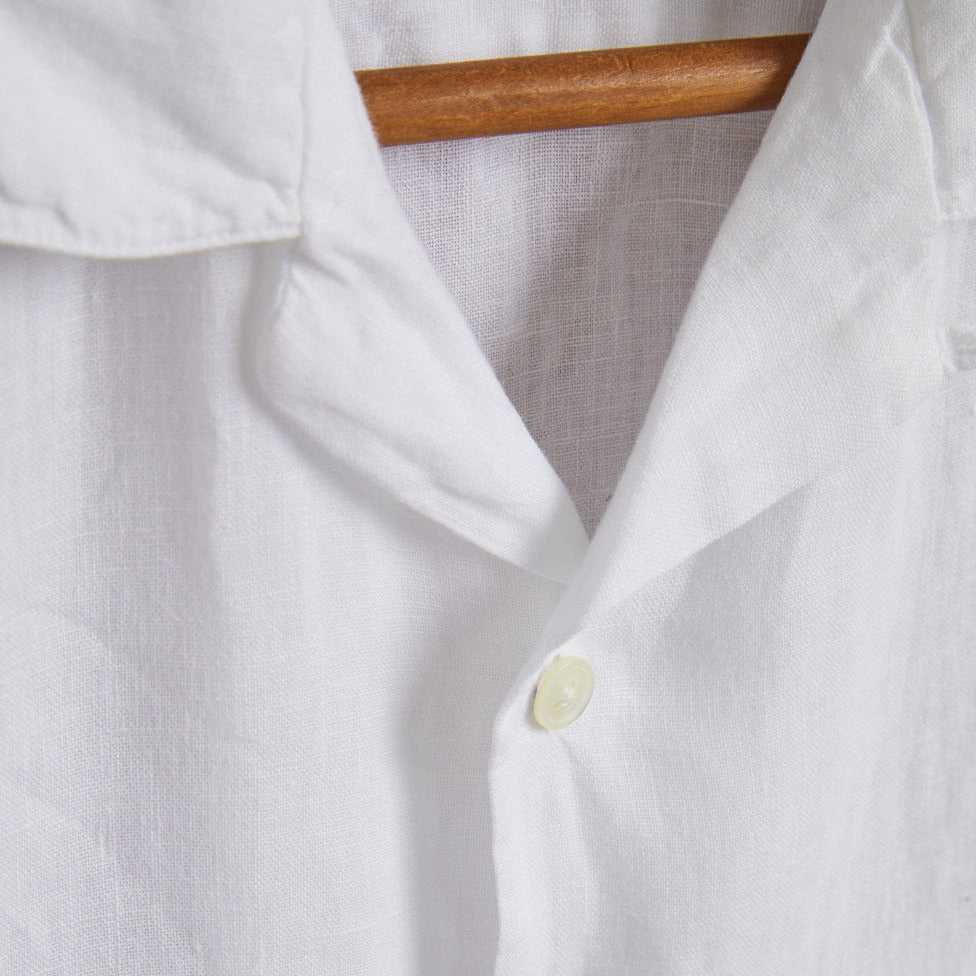 Portuguese Flannel Linen Camp Collar White