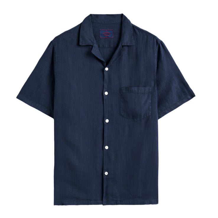 Portuguese Flannel Linen Camp Collar Navy
