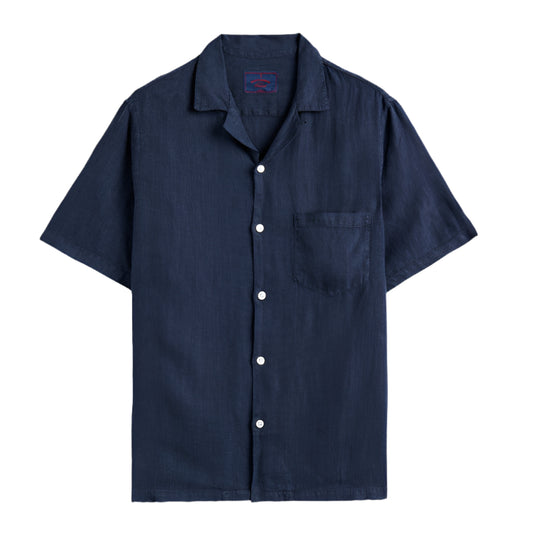 Portuguese Flannel Linen Camp Collar Navy