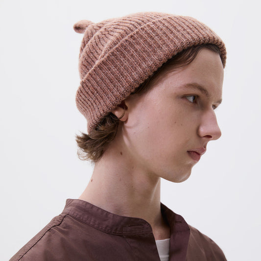 MHL Simple Ribbed Wool Beanie Mineral