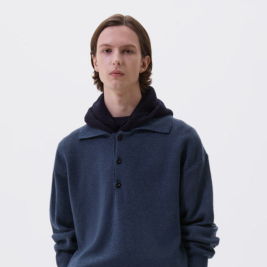 MHL Knitted Hood Lambswool Dark Navy