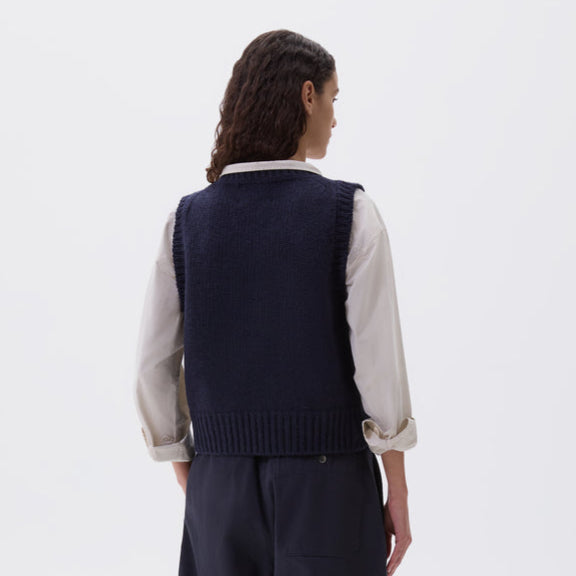 MHL W' 3 Chunky Crew Neck Slipover British Merino Rich Navy