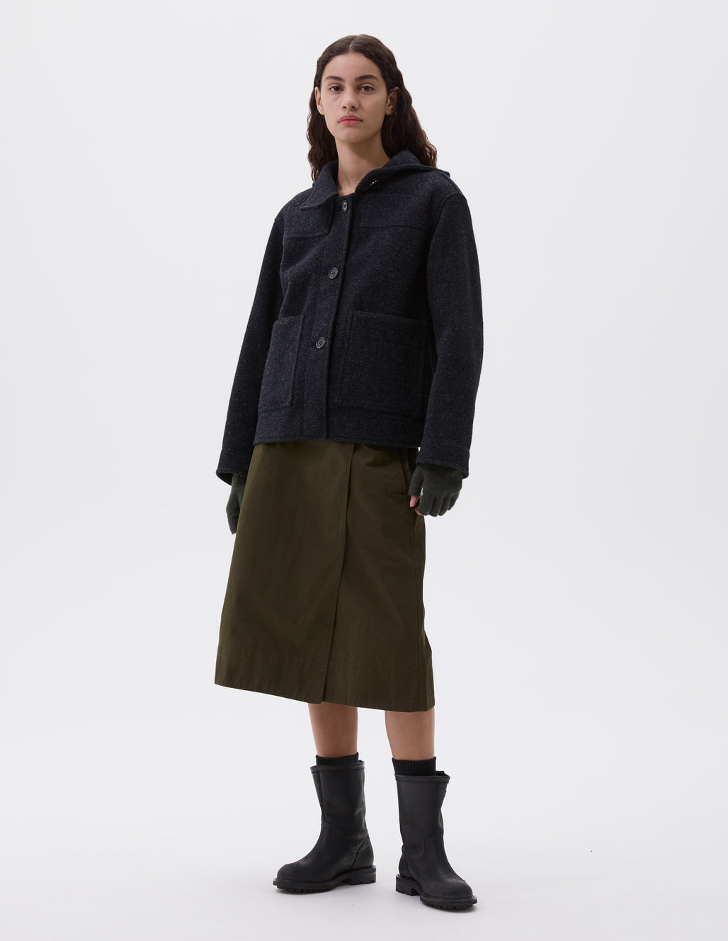 MHL W' Short Duffle Coat Felted Wool Charcoal