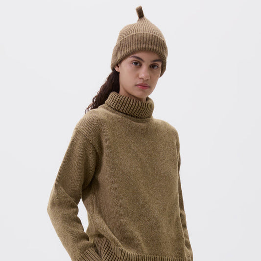 MHL Simple Ribbed Wool Beanie Olive