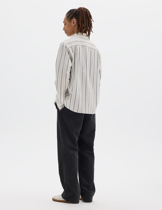 MHL Overall Shirt Japanese Wide Stripe Off White / Navy
