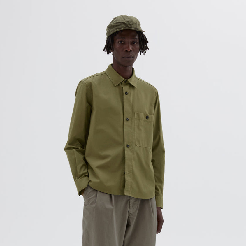 MHL Overall Shirt Washed Cotton Poplin Khaki Green