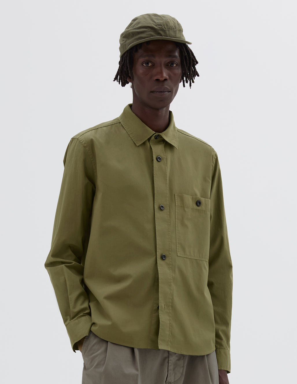 MHL Overall Shirt Washed Cotton Poplin Khaki Green