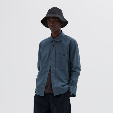 MHL Overall Shirt Washed Cotton Poplin Mineral Blue