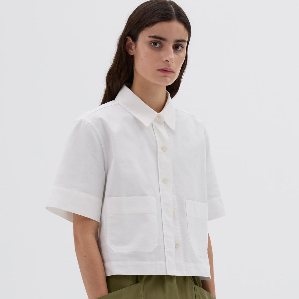 MHL W' Cropped Uniform Shirt  Textured Cotton Off White