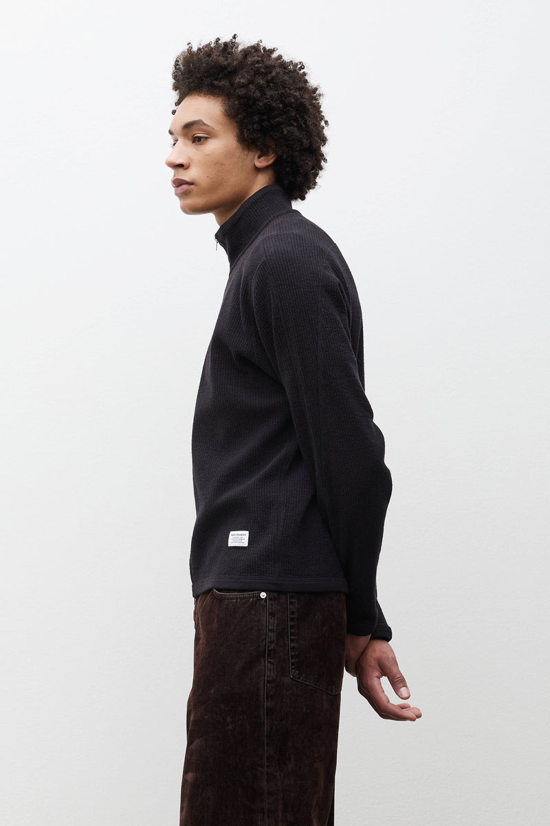 Norse Projects Teno Cotton Hemp Military Rib Zip Cardigan Black