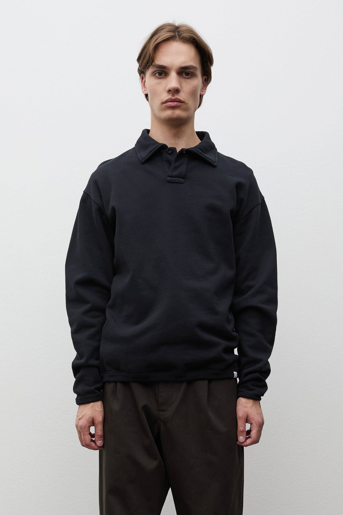 Norse Projects Hjartdal Brushed Diagonal Cotton Fleece Polo Black