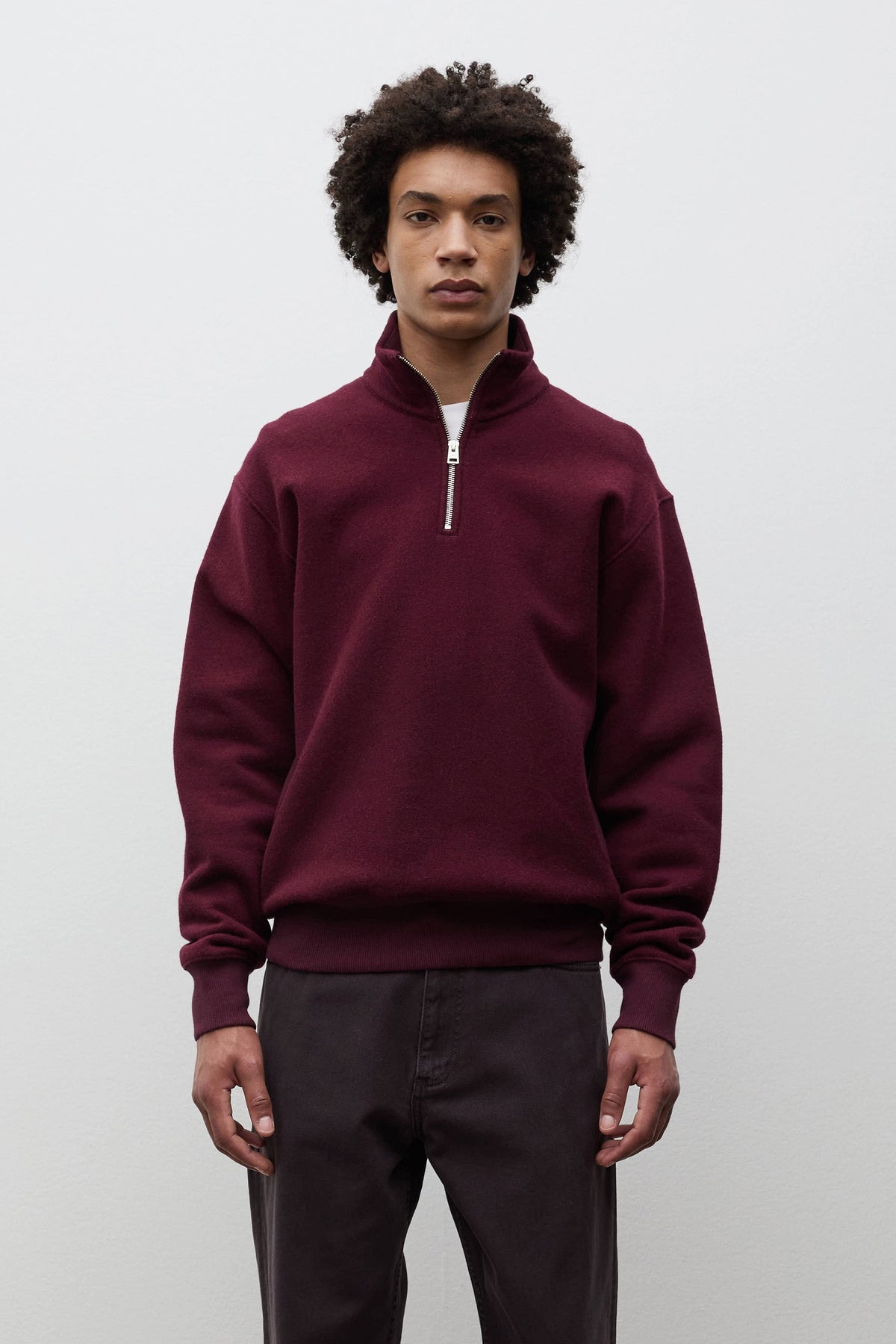 Norse Projects Flossli Relaxed Cotton Wool Half Zip Sweatshir Mahogany
