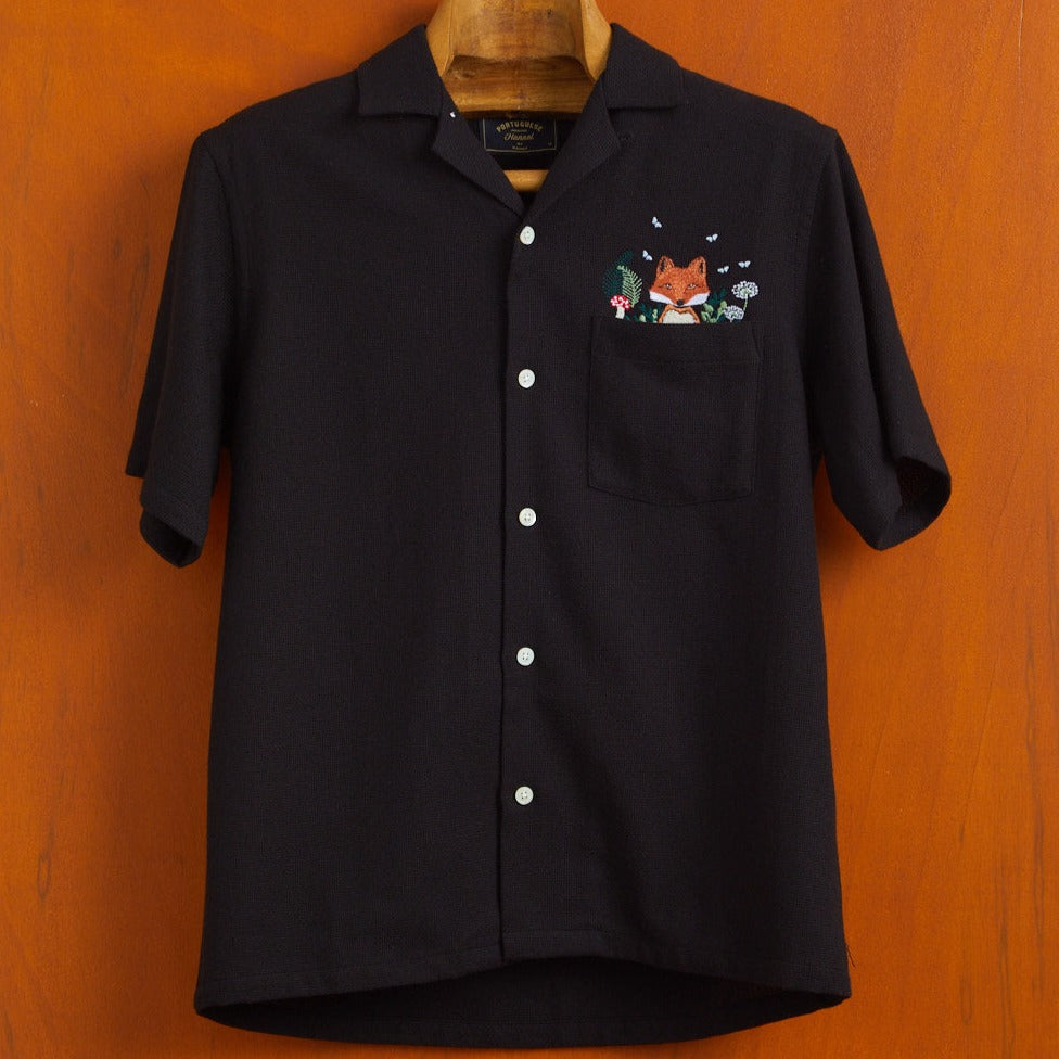 Portuguese Flannel Fox Embroidered Pique SS Shirt Black