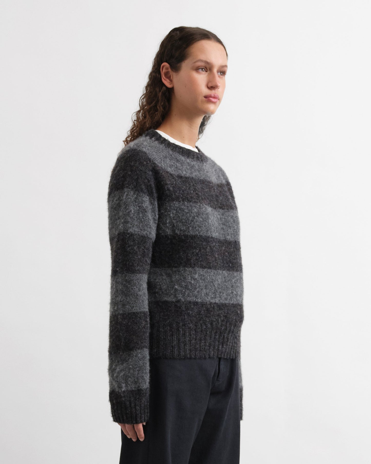 YMC Jets Stripe Crew Knit Grey Stripe
