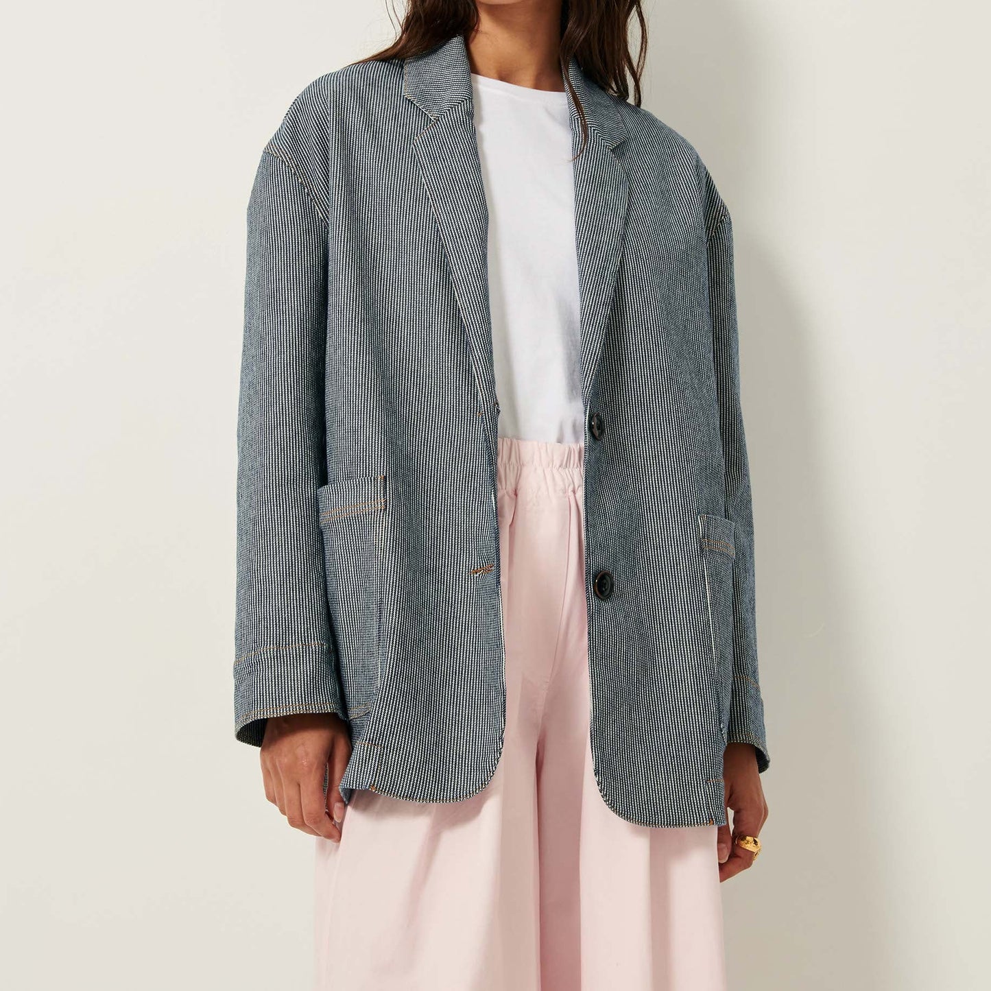 Sessun Trani Striped  Jacket Coutil Blue