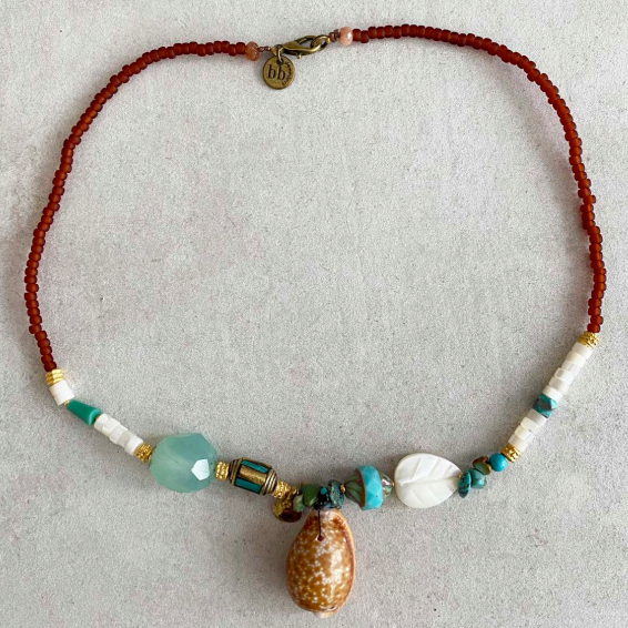 Blythe-B Necklace Moroccan Beads Mixed with Mother of Pearl and Turquoise Chips