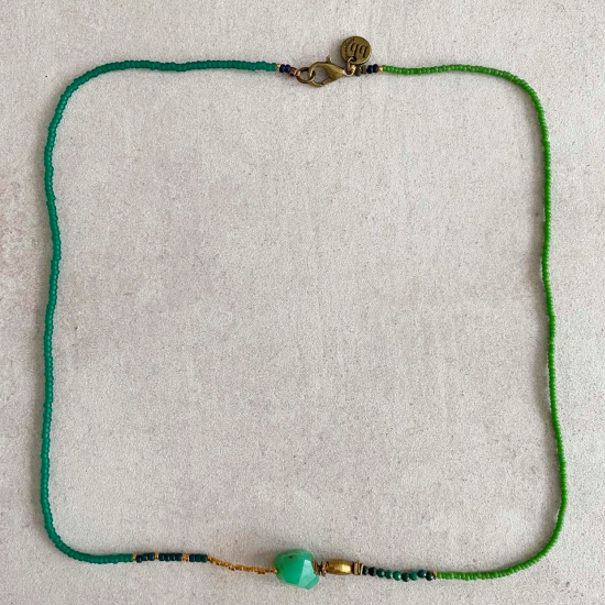 Blythe-B Necklace Chrysoprase nugget and 24kt gold beads