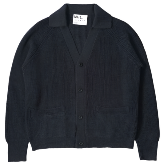 MHL Collared Cardigan Virgin Wool Ink